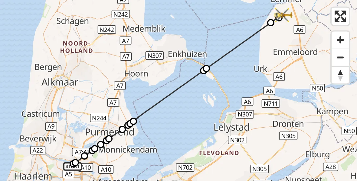Vluchtroute Traumahelikopter Amsterdam Heliport - Rutten, 08 oktober 2026, 10:57
