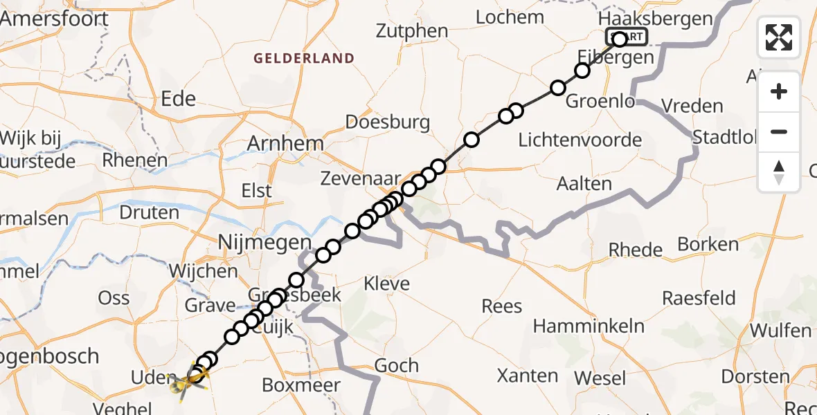 Vluchtroute Traumahelikopter Haaksbergen - Vliegbasis Volkel, 08 oktober 2026, 11:25
