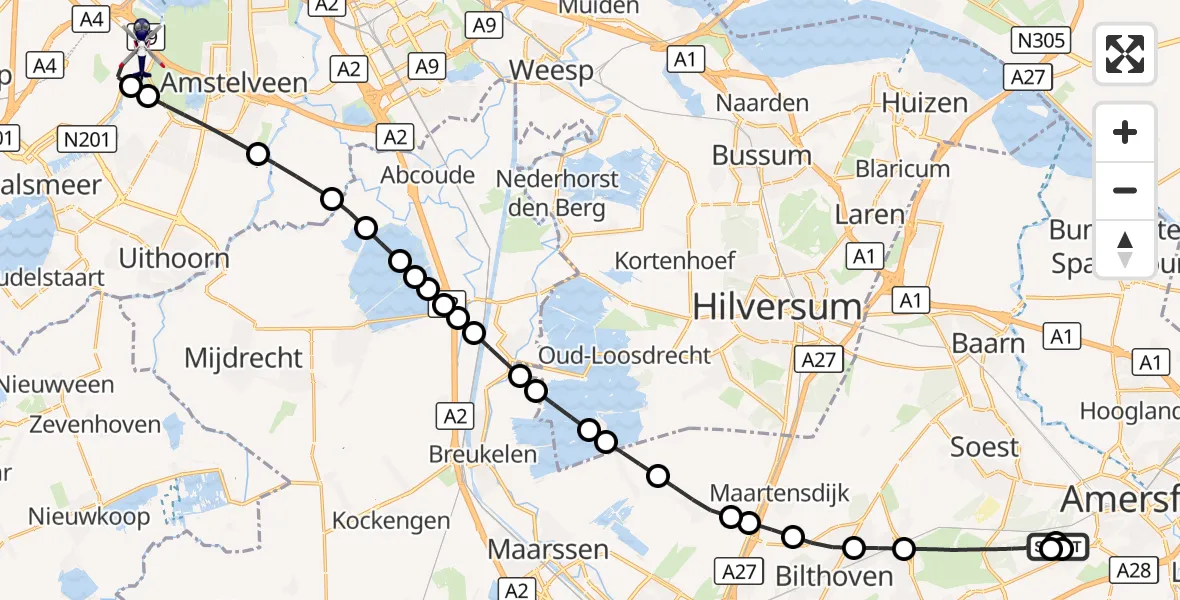 Vluchtroute Politiehelikopter Amersfoort - Amsterdam Vliegveld Schiphol, 08 oktober 2026, 11:39