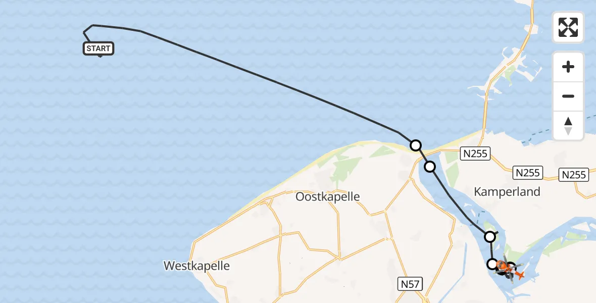 Vluchtroute Kustwachthelikopter Noordzee - Veerse Meer, 08 oktober 2026, 12:17