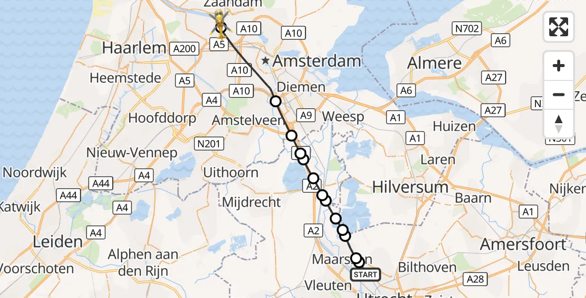 Vluchtroute Traumahelikopter Utrecht - Amsterdam Heliport, 08 oktober 2026, 13:10