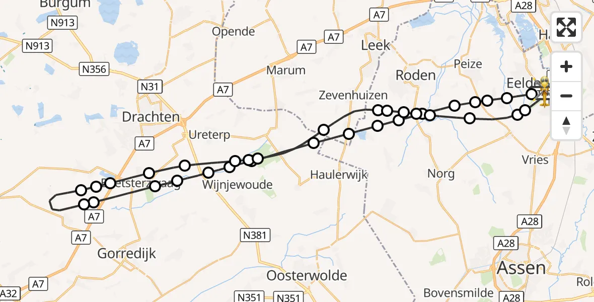 Vluchtroute Traumahelikopter Groningen Airport Eelde - Groningen Airport Eelde, 08 oktober 2026, 14:00