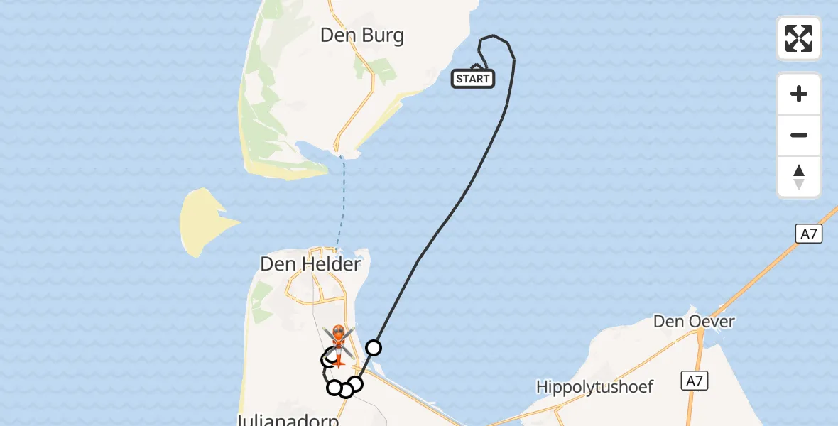 Vluchtroute Kustwachthelikopter Waddenzee - Militair vliegveld De Kooy / Den Helder Airport, 08 oktober 2026, 14:24