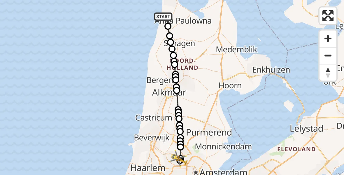 Vluchtroute Traumahelikopter Callantsoog - Amsterdam Heliport, 08 oktober 2026, 14:26