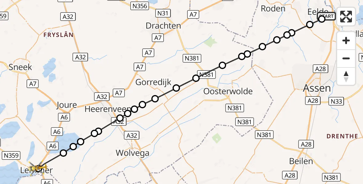 Vluchtroute Traumahelikopter Groningen Airport Eelde - Lemmer, 08 oktober 2026, 16:15