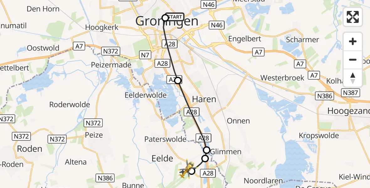 Vluchtroute Traumahelikopter Universitair Medisch Centrum Groningen - Groningen Airport Eelde, 08 oktober 2026, 18:08