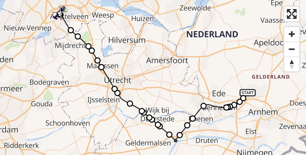 Vluchtroute Politiehelikopter Otterlo - Amsterdam Vliegveld Schiphol, 08 oktober 2026, 18:18