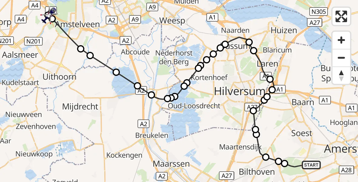Vluchtroute Politiehelikopter Soest - Amsterdam Vliegveld Schiphol, 08 oktober 2026, 19:11