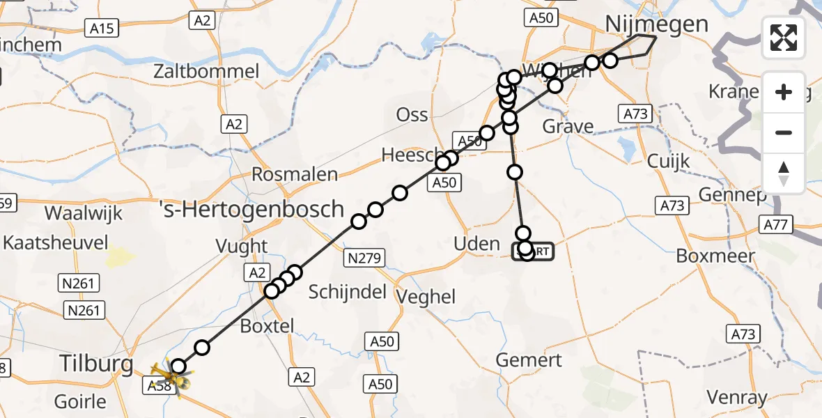 Vluchtroute Traumahelikopter Vliegbasis Volkel - Moergestel, 08 oktober 2026, 19:25