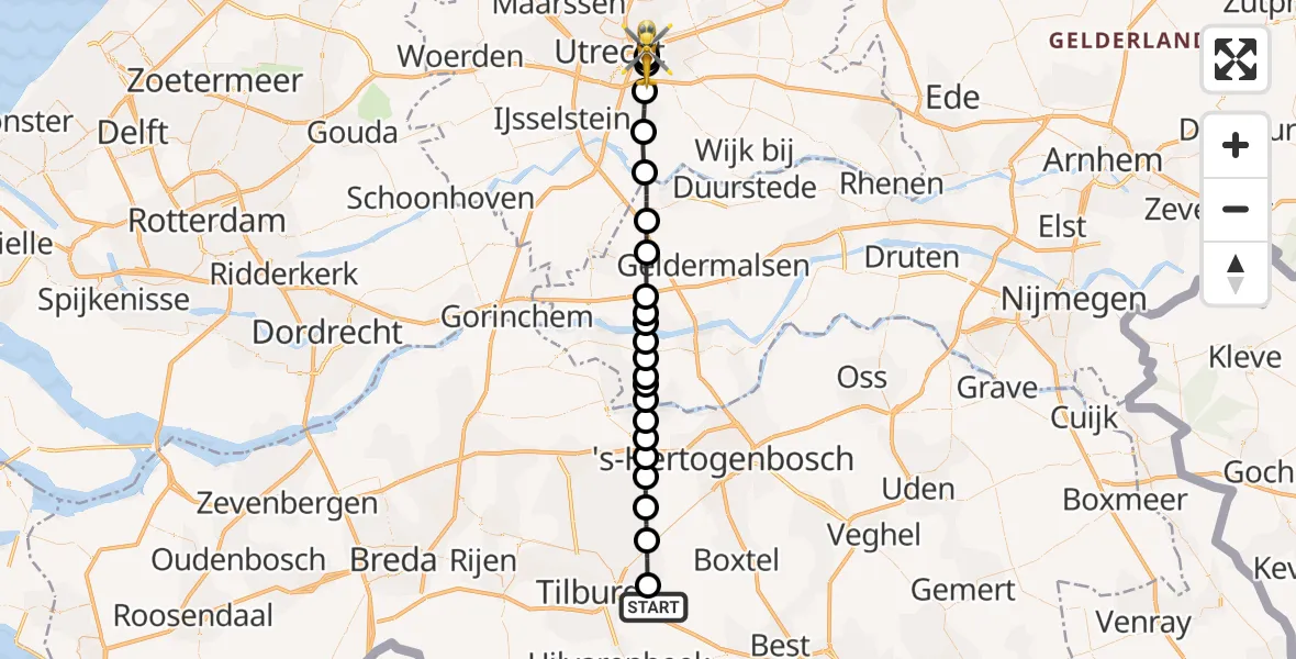 Vluchtroute Traumahelikopter Moergestel - Universitair Medisch Centrum Utrecht, 08 oktober 2026, 20:29