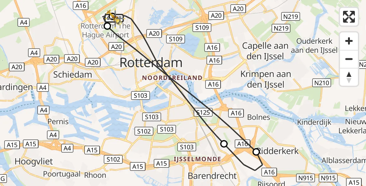 Vluchtroute Traumahelikopter Rotterdam The Hague Airport - Rotterdam The Hague Airport, 08 oktober 2026, 23:21