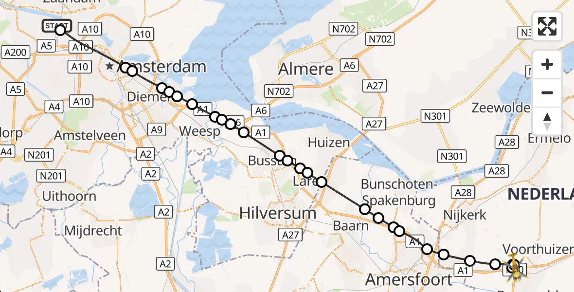 Vluchtroute Traumahelikopter Amsterdam Heliport - Voorthuizen, 09 oktober 2026, 05:33