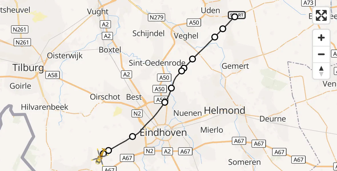 Vluchtroute Traumahelikopter Vliegbasis Volkel - Hoogeloon, 09 oktober 2026, 06:09