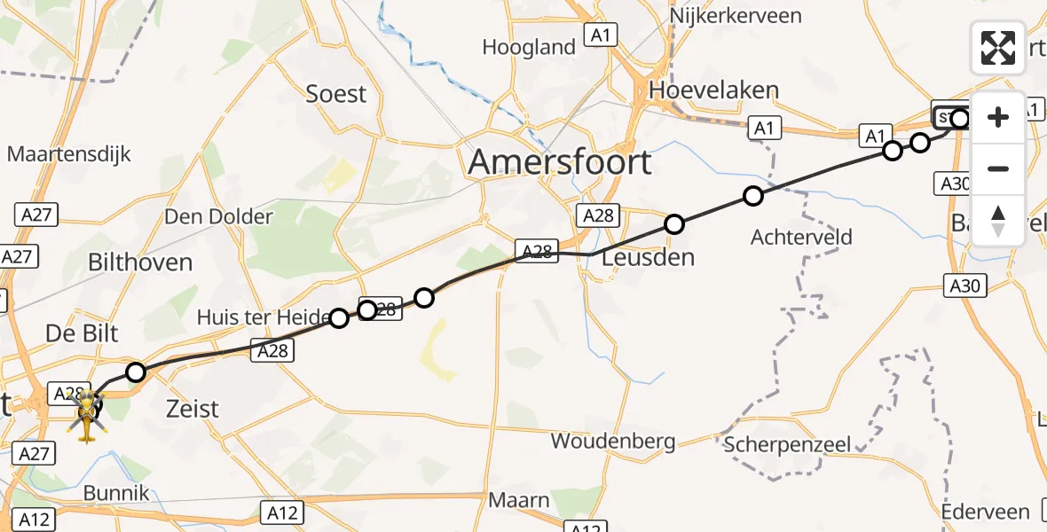 Vluchtroute Traumahelikopter Voorthuizen - Universitair Medisch Centrum Utrecht, 09 oktober 2026, 06:12