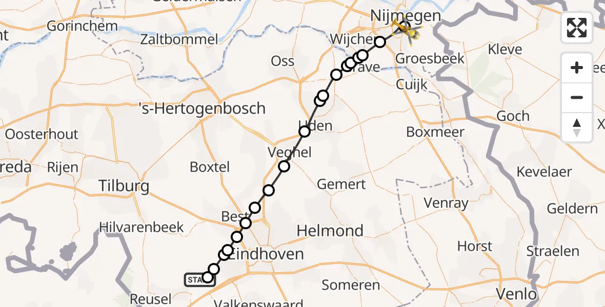 Vluchtroute Traumahelikopter Hoogeloon - Radboud University Medical Center Heliport, 09 oktober 2026, 06:52