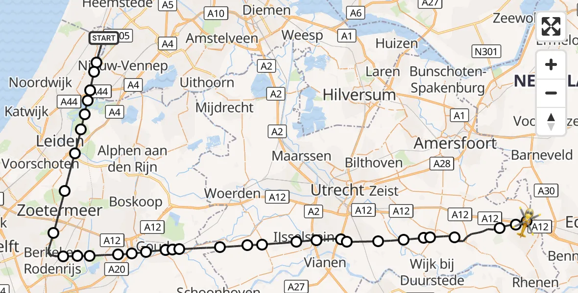 Vluchtroute Traumahelikopter Hillegom - Veenendaal, 09 oktober 2026, 06:56