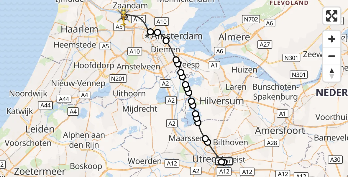 Vluchtroute Traumahelikopter Universitair Medisch Centrum Utrecht - Amsterdam Heliport, 09 oktober 2026, 06:56