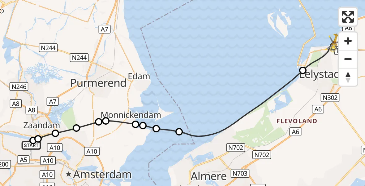 Vluchtroute Traumahelikopter Amsterdam Heliport - Lelystad, 09 oktober 2026, 11:30