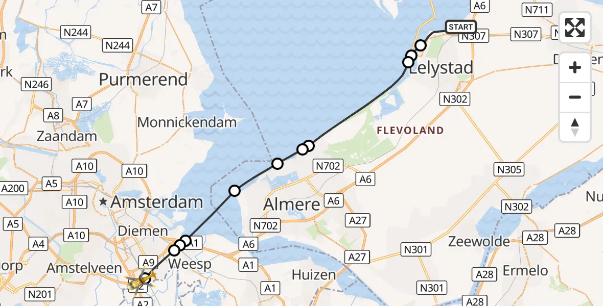 Vluchtroute Traumahelikopter Lelystad - Amsterdam UMC Helipad, 09 oktober 2026, 12:09