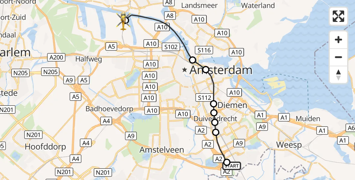 Vluchtroute Traumahelikopter Amsterdam UMC Helipad - Amsterdam Heliport, 09 oktober 2026, 13:06
