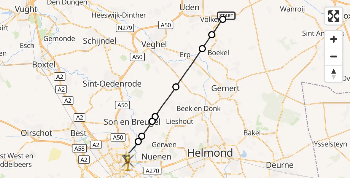 Vluchtroute Traumahelikopter Vliegbasis Volkel - Eindhoven, 09 oktober 2026, 13:46
