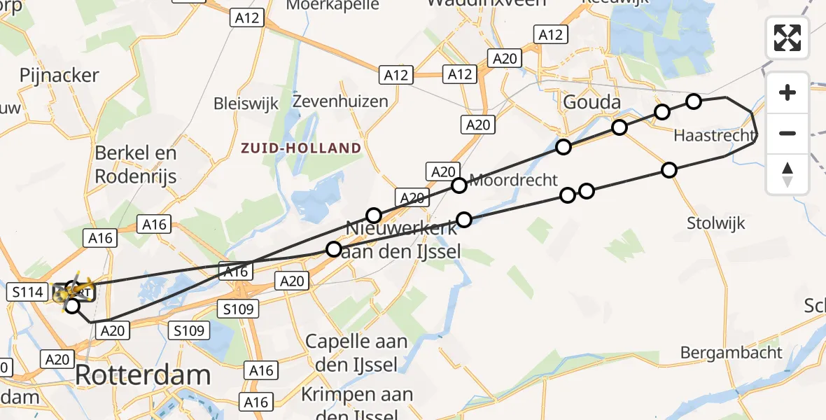 Vluchtroute Traumahelikopter Rotterdam The Hague Airport - Rotterdam The Hague Airport, 09 oktober 2026, 15:17