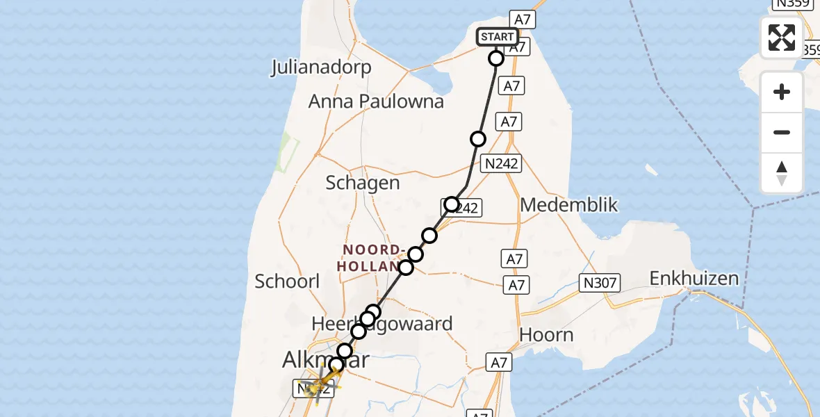 Vluchtroute Traumahelikopter Hippolytushoef - Alkmaar, 09 oktober 2026, 15:26