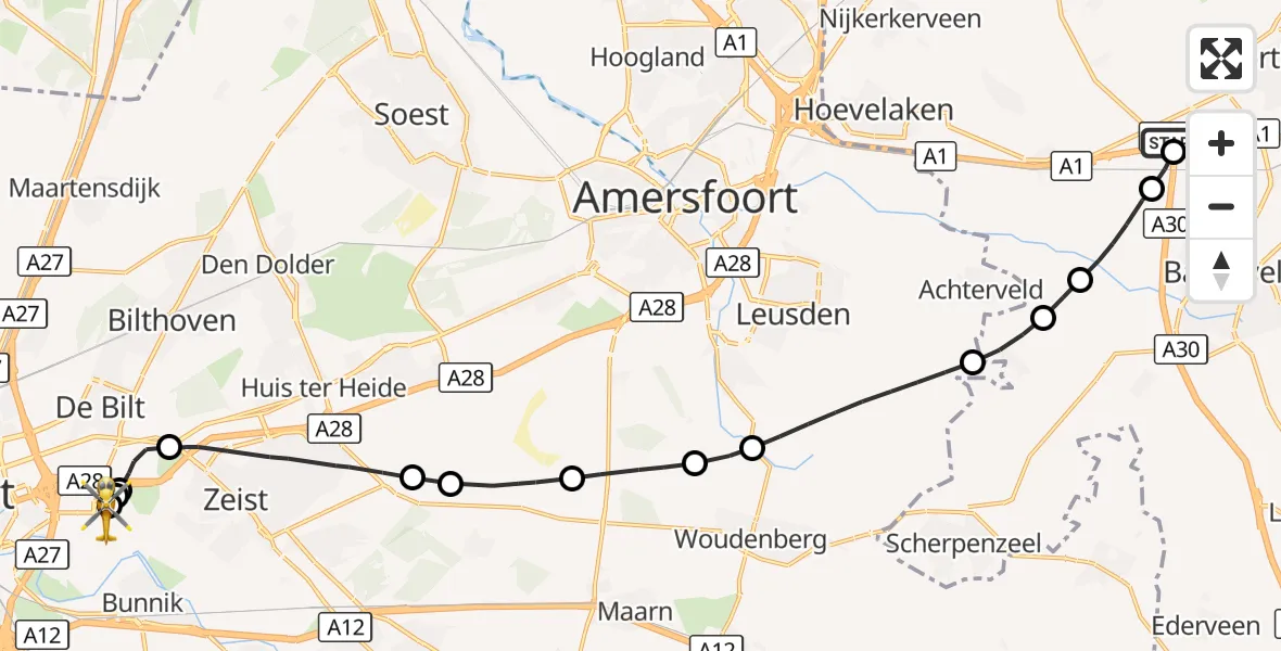 Vluchtroute Traumahelikopter Voorthuizen - Universitair Medisch Centrum Utrecht, 09 oktober 2026, 15:43