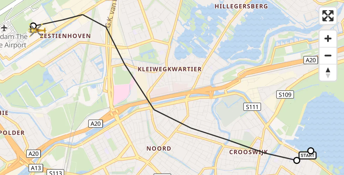 Vluchtroute Traumahelikopter Rotterdam - Rotterdam The Hague Airport, 09 oktober 2026, 16:50