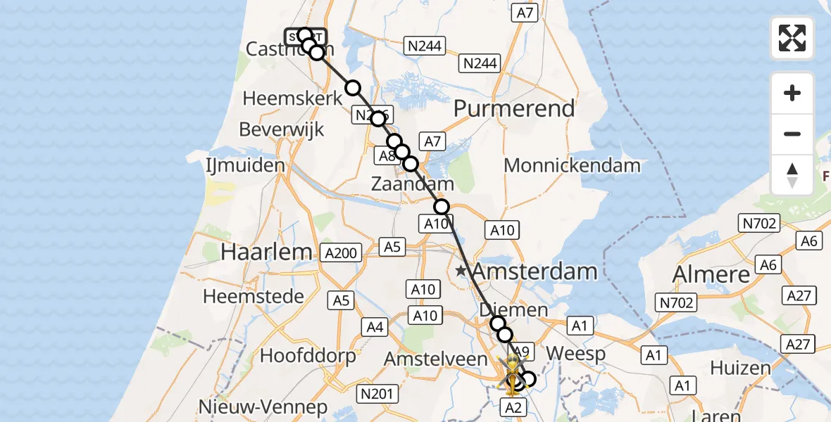 Vluchtroute Traumahelikopter Limmen - Amsterdam UMC Helipad, 09 oktober 2026, 20:35