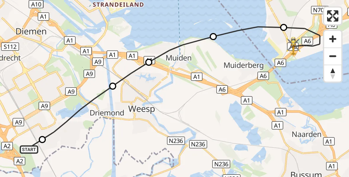 Vluchtroute Traumahelikopter Amsterdam UMC Helipad - Almere, 09 oktober 2026, 21:17