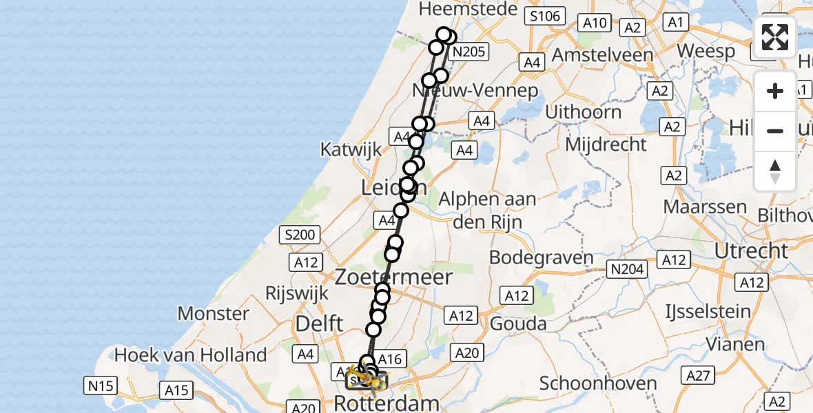 Vluchtroute Traumahelikopter Rotterdam The Hague Airport - Rotterdam The Hague Airport, 09 oktober 2026, 21:48