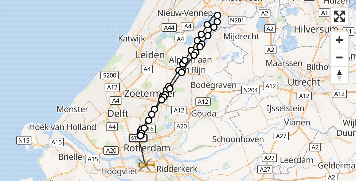 Vluchtroute Traumahelikopter Rotterdam The Hague Airport - Rotterdam, 09 oktober 2026, 23:49