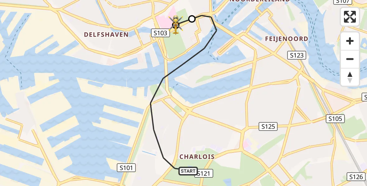 Vluchtroute Traumahelikopter Rotterdam - Erasmus MC, 10 oktober 2026, 00:46