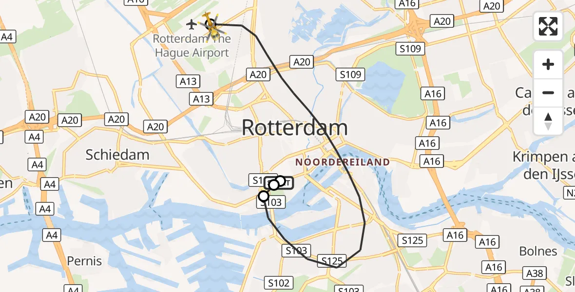 Vluchtroute Traumahelikopter Erasmus MC - Rotterdam The Hague Airport, 10 oktober 2026, 01:02