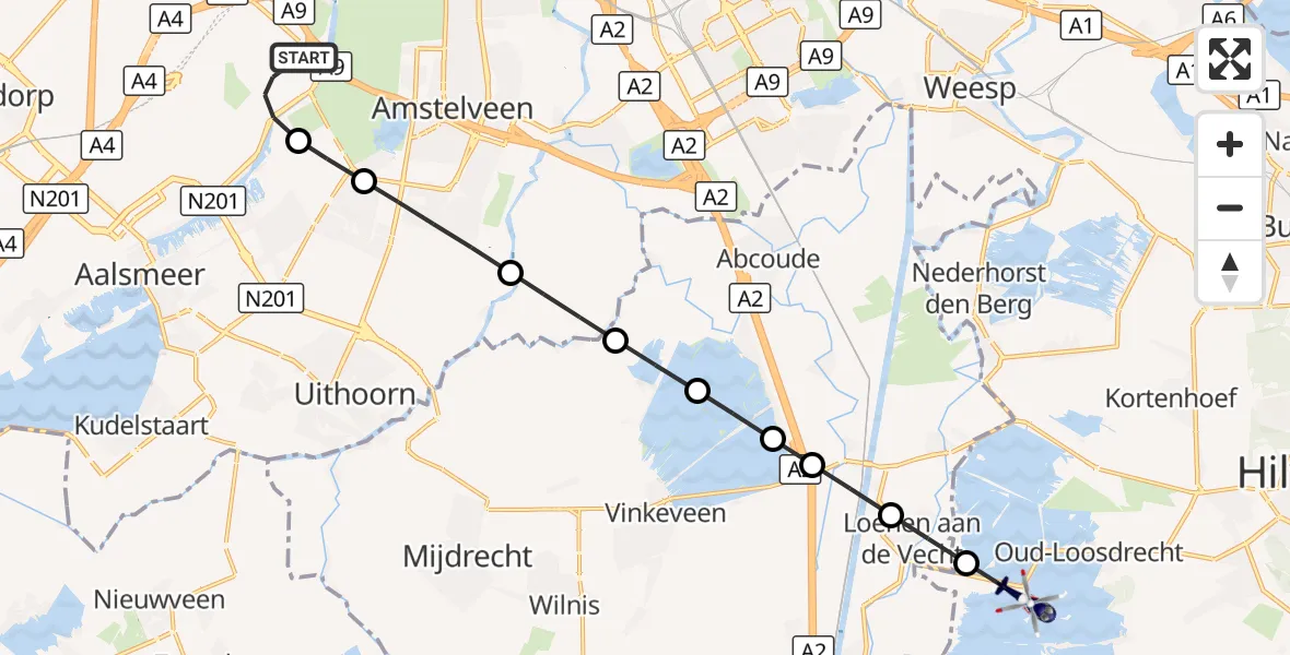 Vluchtroute Politiehelikopter Amsterdam Vliegveld Schiphol - Loosdrechtse Plassen, 10 oktober 2026, 02:22