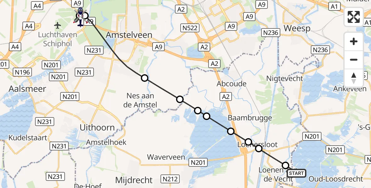 Vluchtroute Politiehelikopter Waterleidingplas - Amsterdam Vliegveld Schiphol, 10 oktober 2026, 03:36