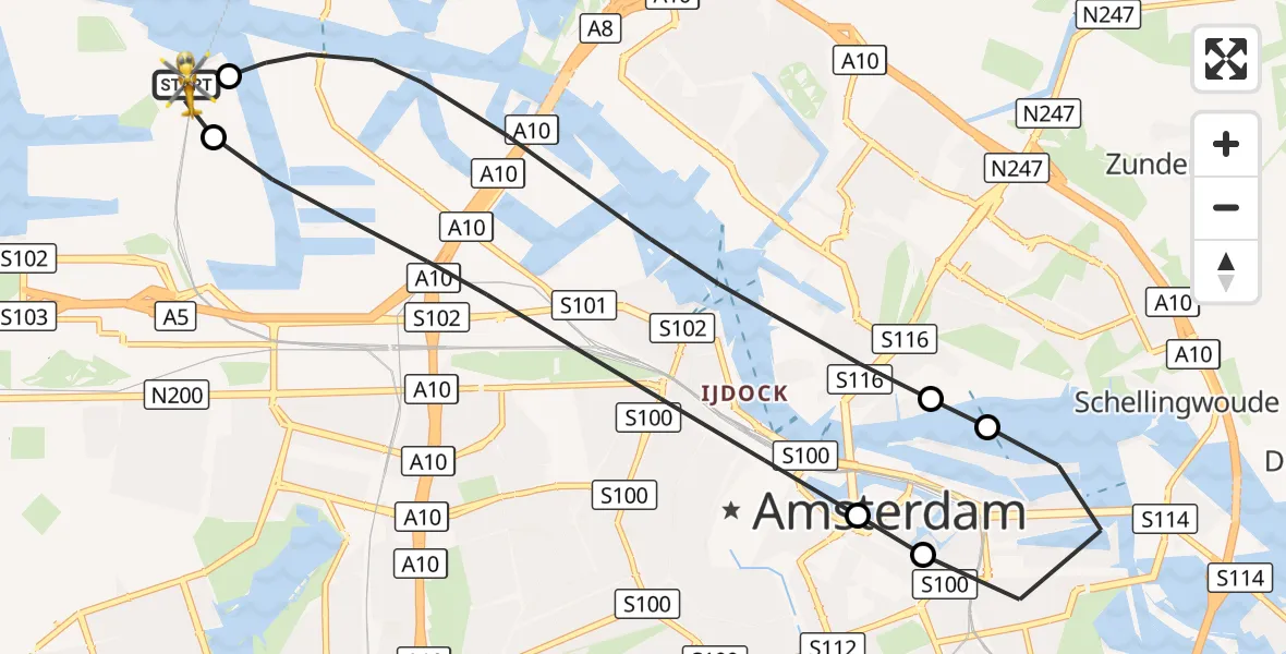 Vluchtroute Traumahelikopter Amsterdam Heliport - Amsterdam Heliport, 10 oktober 2026, 06:18