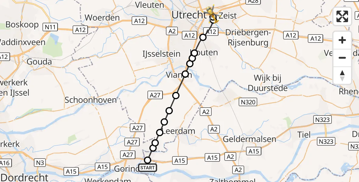 Vluchtroute Traumahelikopter Gorinchem - University Medical Center Utrecht Heliport, 10 oktober 2026, 06:51