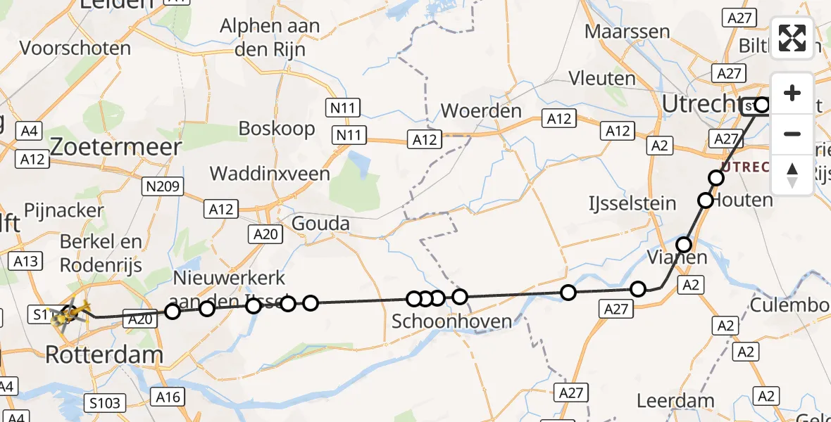 Vluchtroute Traumahelikopter Universitair Medisch Centrum Utrecht - Rotterdam The Hague Airport, 10 oktober 2026, 07:32