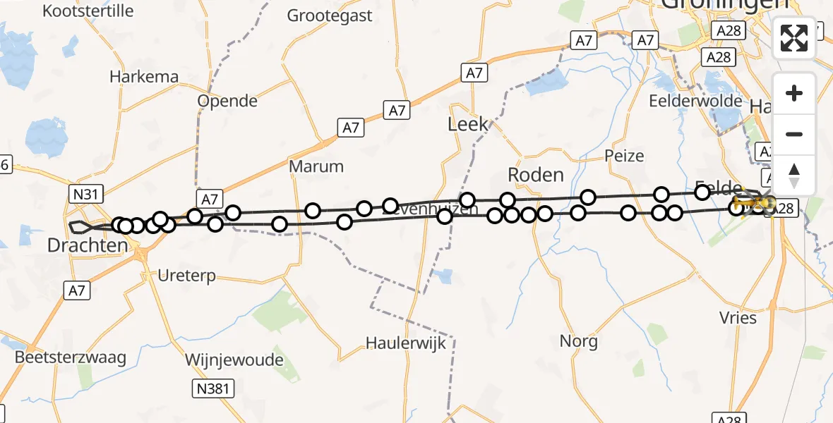 Vluchtroute Traumahelikopter Groningen Airport Eelde - Groningen Airport Eelde, 10 oktober 2026, 08:49