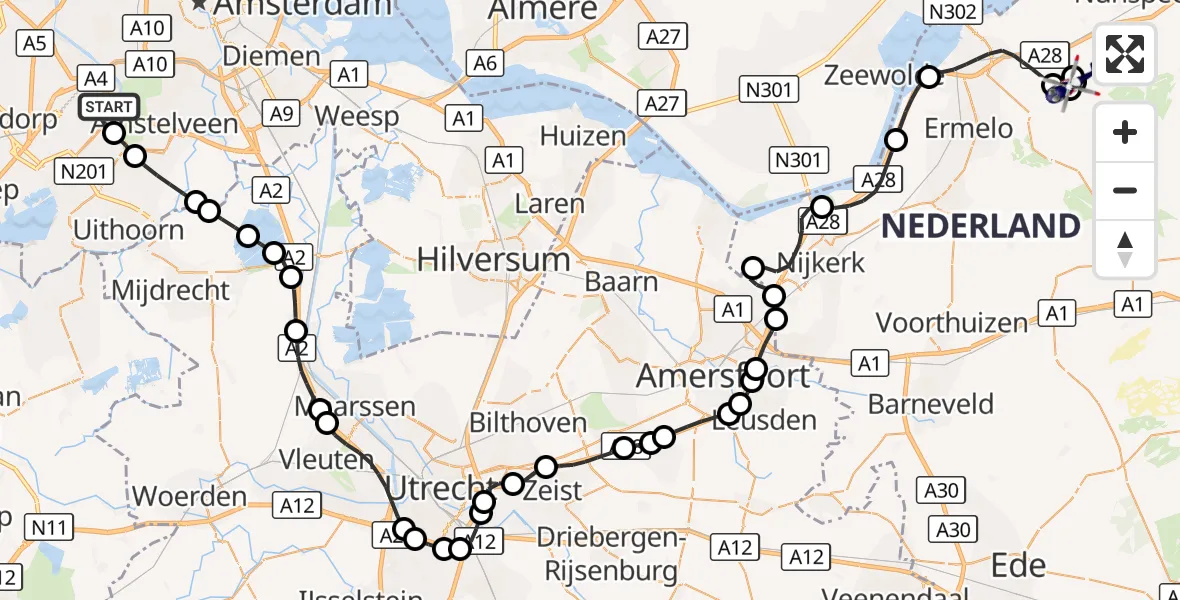 Vluchtroute Politiehelikopter Amsterdam Vliegveld Schiphol - Hulshorst, 10 oktober 2026, 09:25