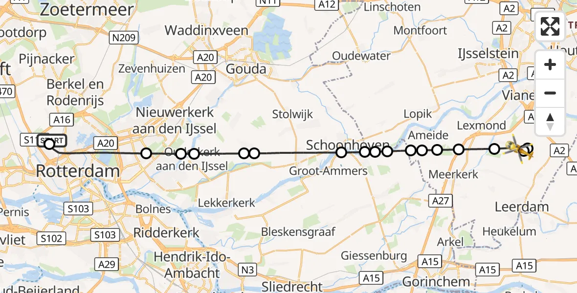 Vluchtroute Traumahelikopter Rotterdam The Hague Airport - Hei- en Boeicop, 10 oktober 2026, 09:30