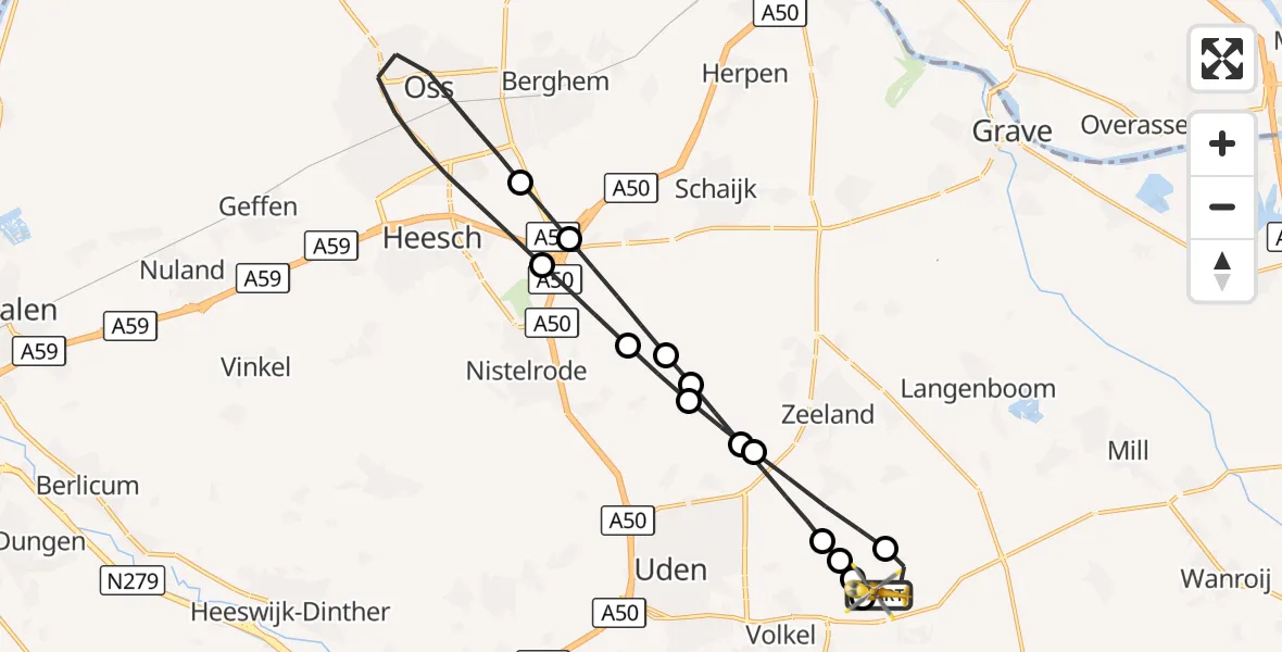 Vluchtroute Traumahelikopter Vliegbasis Volkel - Vliegbasis Volkel, 10 oktober 2026, 10:10