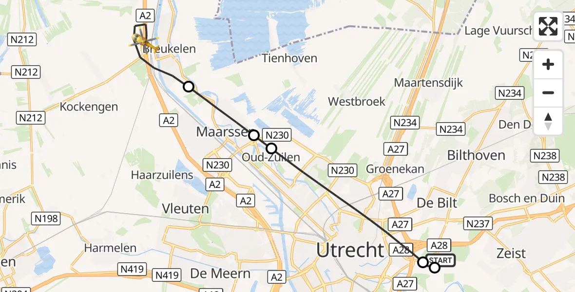 Vluchtroute Traumahelikopter Universitair Medisch Centrum Utrecht - Breukelen, 10 oktober 2026, 10:14