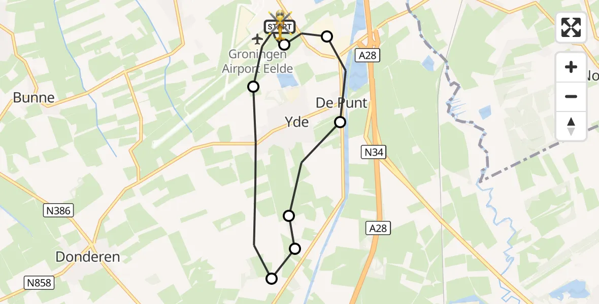 Vluchtroute Traumahelikopter Groningen Airport Eelde - Groningen Airport Eelde, 10 oktober 2026, 10:34