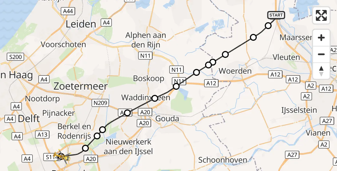 Vluchtroute Traumahelikopter Breukelen - Rotterdam The Hague Airport, 10 oktober 2026, 10:53