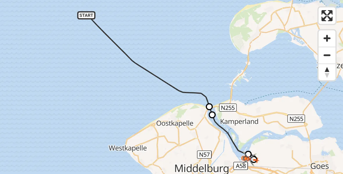 Vluchtroute Kustwachthelikopter Noordzee - Vliegveld Midden-Zeeland, 10 oktober 2026, 11:03