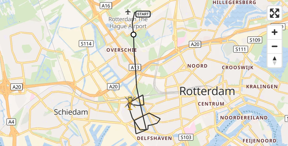 Vluchtroute Traumahelikopter Rotterdam The Hague Airport - Rotterdam, 10 oktober 2026, 11:40