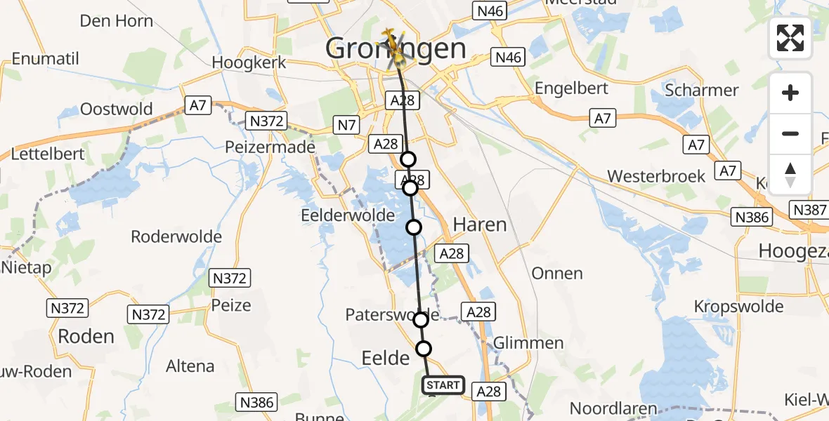 Vluchtroute Traumahelikopter Groningen Airport Eelde - Groningen, 10 oktober 2026, 15:16